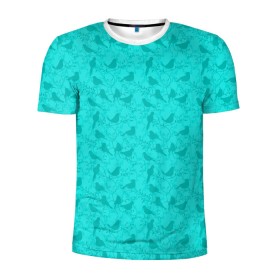 Мужская футболка 3D спортивная с принтом Зеленые птицы летний узор в Курске, 100% полиэстер с улучшенными характеристиками | приталенный силуэт, круглая горловина, широкие плечи, сужается к линии бедра | бежевый | бирюзовый | зеленый | нейтральный | паттерн | повседневный | принт | природа | птицы | птички | светлый | силуэты | узор