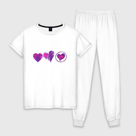 Женская пижама хлопок с принтом Сердца цветные в Курске, 100% хлопок | брюки и футболка прямого кроя, без карманов, на брюках мягкая резинка на поясе и по низу штанин | картинки | круг | любовь | прикольные | сердца | смайлы | украшение | цветные | штрих | элемент