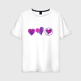 Женская футболка хлопок Oversize с принтом Сердца цветные в Курске, 100% хлопок | свободный крой, круглый ворот, спущенный рукав, длина до линии бедер
 | картинки | круг | любовь | прикольные | сердца | смайлы | украшение | цветные | штрих | элемент