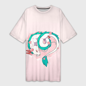 Платье-футболка 3D с принтом Спящий дракон Хаку чиби цветы в Курске,  |  | Тематика изображения на принте: аниме | арт | божество | градиент | дракон | дракон бог | дракончик | дракоша | малыш | мило | пастельный | персонаж | простой | рисунок | розовый | светлый | спящий дракон | студия гибли