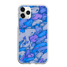 Чехол для iPhone 11 Pro Max матовый с принтом косяк рыб крупно рисунок в Курске, Силикон |  | арт | косяк | много | морские жители | морской | подводный мир | рисунок | рыбки | рыбы | синий | фиолетовый