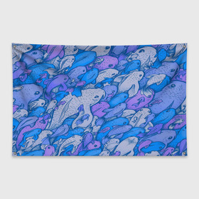 Флаг-баннер с принтом косяк рыб крупно рисунок в Курске, 100% полиэстер | размер 67 х 109 см, плотность ткани — 95 г/м2; по краям флага есть четыре люверса для крепления | арт | косяк | много | морские жители | морской | подводный мир | рисунок | рыбки | рыбы | синий | фиолетовый