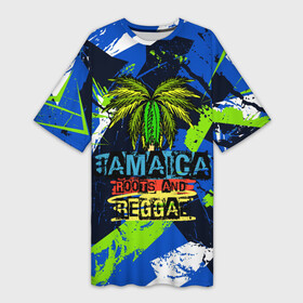 Платье-футболка 3D с принтом Jamaica Roots and reggae в Курске,  |  | jamaica | reggae | roots | летняя | лето | надпись | пальма | раста | регги | рэгги | текст | фраза | ямайка