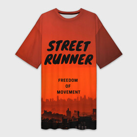 Платье-футболка 3D с принтом Street runner в Курске,  |  | run | runner | running | street | бег | город | закат | лёгкая атлетика | рассвет | улица | я бегу