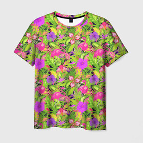 Мужская футболка 3D с принтом Flamingo | Tropical в Курске, 100% полиэфир | прямой крой, круглый вырез горловины, длина до линии бедер | flamingo | flamingos | flower | flowers | neon | pink | rose | summer | девочке | девушке | красивая | летняя | неон | парню | подарок | прикольная | приятная | роза | розовая | стильная | текстура | тропики | фламинго | цветок