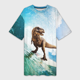 Платье-футболка 3D с принтом Тираннозавр REX | Серфинг в Курске,  |  | dino | dinosaur | hot | ocean | rex | summer | tsunami | water | вода | волна | волны | динозавр | дождь | жара | зубы | капли | клык | клыки | лёд | лето | море | мощь | океан | песок | пляж | прикол | прикольная | рекс | серфинг