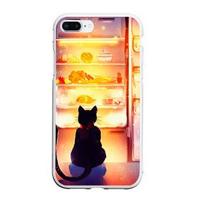 Чехол для iPhone 7Plus/8 Plus матовый с принтом Черный кот холодильник ночь в Курске, Силикон | Область печати: задняя сторона чехла, без боковых панелей | арт | вкусняшки | ночной дожор | ночь | преступление | рисунок | холодильник | черный кот