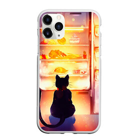 Чехол для iPhone 11 Pro матовый с принтом Черный кот холодильник ночь в Курске, Силикон |  | арт | вкусняшки | ночной дожор | ночь | преступление | рисунок | холодильник | черный кот