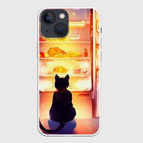 Чехол для iPhone 13 mini с принтом Черный кот холодильник ночь в Курске,  |  | арт | вкусняшки | ночной дожор | ночь | преступление | рисунок | холодильник | черный кот