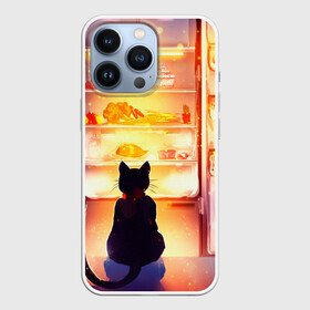 Чехол для iPhone 13 Pro с принтом Черный кот холодильник ночь в Курске,  |  | арт | вкусняшки | ночной дожор | ночь | преступление | рисунок | холодильник | черный кот