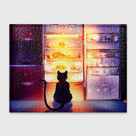 Обложка для студенческого билета с принтом Черный кот холодильник ночь в Курске, натуральная кожа | Размер: 11*8 см; Печать на всей внешней стороне | арт | вкусняшки | ночной дожор | ночь | преступление | рисунок | холодильник | черный кот