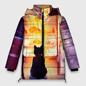 Женская зимняя куртка 3D с принтом Черный кот холодильник ночь в Курске, верх — 100% полиэстер; подкладка — 100% полиэстер; утеплитель — 100% полиэстер | длина ниже бедра, силуэт Оверсайз. Есть воротник-стойка, отстегивающийся капюшон и ветрозащитная планка. 

Боковые карманы с листочкой на кнопках и внутренний карман на молнии | арт | вкусняшки | ночной дожор | ночь | преступление | рисунок | холодильник | черный кот