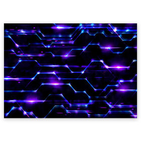 Поздравительная открытка с принтом Технологии будущее нано броня в Курске, 100% бумага | плотность бумаги 280 г/м2, матовая, на обратной стороне линовка и место для марки
 | блоки | броня | будущее | геометрия | детали | линии | нано | неон | программистам | свет | синий | схема | текстура | техно | технологии | ультра | фиолетовый