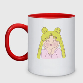 Кружка двухцветная с принтом Sailor Moon в Курске, керамика | объем — 330 мл, диаметр — 80 мм. Цветная ручка и кайма сверху, в некоторых цветах — вся внутренняя часть | face | girl | sailor moon | sailormoon | девочка | лицо | мультяшка | сейлормун | сэйлор мун