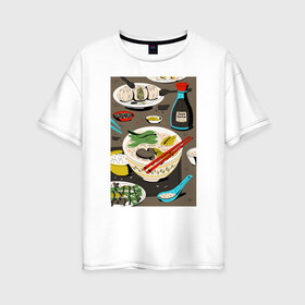 Женская футболка хлопок Oversize с принтом Азиатская еда в Курске, 100% хлопок | свободный крой, круглый ворот, спущенный рукав, длина до линии бедер
 | блюда | готовка | еда | кулинар | повар | шеф повар