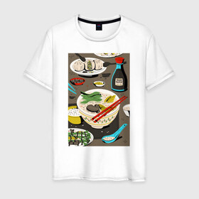 Мужская футболка хлопок с принтом Азиатская еда в Курске, 100% хлопок | прямой крой, круглый вырез горловины, длина до линии бедер, слегка спущенное плечо. | блюда | готовка | еда | кулинар | повар | шеф повар