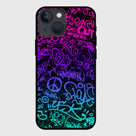 Чехол для iPhone 13 mini с принтом Граффити Neon в Курске,  |  | blue | cyberpunk | drawing | graffiti | lettering | neon | paint | purple | text | брызги | граффити | киберпанк | краска | надписи | неон | рисунок | синий | текст | фиолетовый