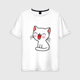 Женская футболка хлопок Oversize с принтом Котёнок в Курске, 100% хлопок | свободный крой, круглый ворот, спущенный рукав, длина до линии бедер
 | feline | аниме | каваи | картинки | котенок | кошка | мультфильмы | нежная | прикольные