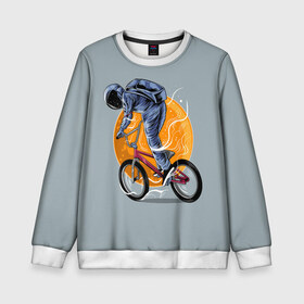 Детский свитшот 3D с принтом Космический велосипедист (Z) в Курске, 100% полиэстер | свободная посадка, прямой крой, мягкая тканевая резинка на рукавах и понизу свитшота | bicycle | bicyclist | bike | biker | bmx | cycle | galaxy | moon | rider | space | stars | байкер | бмх | вело | велогонщик | велосепедист | велосипед | велоспорт | гонщик | космос | луна