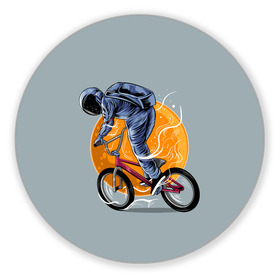 Коврик для мышки круглый с принтом Космический велосипедист (Z) в Курске, резина и полиэстер | круглая форма, изображение наносится на всю лицевую часть | bicycle | bicyclist | bike | biker | bmx | cycle | galaxy | moon | rider | space | stars | байкер | бмх | вело | велогонщик | велосепедист | велосипед | велоспорт | гонщик | космос | луна