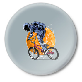 Значок с принтом Космический велосипедист (Z) в Курске,  металл | круглая форма, металлическая застежка в виде булавки | bicycle | bicyclist | bike | biker | bmx | cycle | galaxy | moon | rider | space | stars | байкер | бмх | вело | велогонщик | велосепедист | велосипед | велоспорт | гонщик | космос | луна