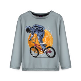 Детский лонгслив 3D с принтом Космический велосипедист (Z) в Курске, 100% полиэстер | длинные рукава, круглый вырез горловины, полуприлегающий силуэт
 | Тематика изображения на принте: bicycle | bicyclist | bike | biker | bmx | cycle | galaxy | moon | rider | space | stars | байкер | бмх | вело | велогонщик | велосепедист | велосипед | велоспорт | гонщик | космос | луна
