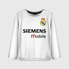 Детский лонгслив 3D с принтом Рауль Реал Мадрид в Курске, 100% полиэстер | длинные рукава, круглый вырез горловины, полуприлегающий силуэт
 | 7 | raul | real madrid | испанский футбольный клуб | ла лига | легенда реала | логотип реала | нападающий | номер 7 | рауль | реал мадрид | сименс мобайл | эмблема реала