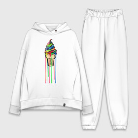 Женский костюм хлопок Oversize с принтом МОРОЖЕНОЕ РАДУГА в Курске,  |  | icecream | rainbow | граффити | мороженое | радуга | разноцветное