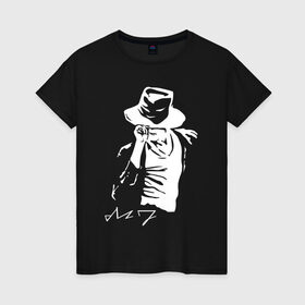 Женская футболка хлопок с принтом King of music в Курске, 100% хлопок | прямой крой, круглый вырез горловины, длина до линии бедер, слегка спущенное плечо | король | мужчина | музыка | певец | поп | поп музыка | танцор | черно белый | шляпа