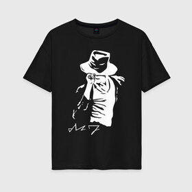 Женская футболка хлопок Oversize с принтом King of music в Курске, 100% хлопок | свободный крой, круглый ворот, спущенный рукав, длина до линии бедер
 | король | мужчина | музыка | певец | поп | поп музыка | танцор | черно белый | шляпа