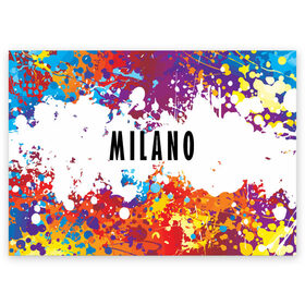 Поздравительная открытка с принтом Milano в Курске, 100% бумага | плотность бумаги 280 г/м2, матовая, на обратной стороне линовка и место для марки
 | fashion | italy | milano | paint | vanguard | авангард | италия | краска | милан | мода | надпись | текст | фраза