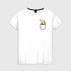 Женская футболка хлопок с принтом Авокадо в кармане в Курске, 100% хлопок | прямой крой, круглый вырез горловины, длина до линии бедер, слегка спущенное плечо | avocado | авокадо | веганство | вегетарианство | еда | зеленый | земля | зож | листья | овощи | позиция | природа | фрукты