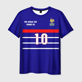 Мужская футболка 3D с принтом Форма Франции (Zidane) в Курске, 100% полиэфир | прямой крой, круглый вырез горловины, длина до линии бедер | Тематика изображения на принте: zidane | зидан | зизу | зинедин зидан | легенда франции | номер 10 | реал мадрид | ретро форма | сборная франции | тренер реала | фильм такси | футболка из фильма такси | чемпионат мира 1998 | чемпионы мира