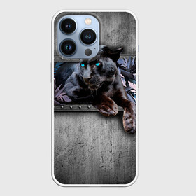 Чехол для iPhone 13 Pro с принтом Пантера и цветы в Курске,  |  | Тематика изображения на принте: 3д | 3д картина | 3дэ | голубые глаза | железо | животное | картина | кот | коты | кошка | метал | пантера | хищник | цветы | черная пантера