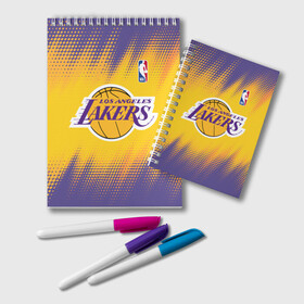 Блокнот с принтом Los Angeles Lakers в Курске, 100% бумага | 48 листов, плотность листов — 60 г/м2, плотность картонной обложки — 250 г/м2. Листы скреплены удобной пружинной спиралью. Цвет линий — светло-серый
 | Тематика изображения на принте: basketball | game | lakers | los angeles | los angeles lakers | nba | sport | баскетбол | игра | лейкерс | лос анджелес | лос анджелес лейкерс | нба | спорт