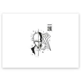 Поздравительная открытка с принтом Блич в Курске, 100% бумага | плотность бумаги 280 г/м2, матовая, на обратной стороне линовка и место для марки
 | Тематика изображения на принте: bleach | demon | japan | mask | аниме | блич | демон | иероглифы | итиго | ичиго | кон | куросаги | куросаки | маска | ниндзя | рукия | самурай | синигами | стиль | сюмпо | шинигами | япония | японский