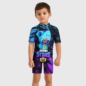 Детский купальный костюм 3D с принтом BRAWL STARS LEON SHARK в Курске, Полиэстер 85%, Спандекс 15% | застежка на молнии на спине | bibi | brawl | brawl stars | crow | leon | stars | бравл | бравл старс | браво старс | игра | компьютерная | кров | леон | онлайн | старс