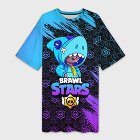 Платье-футболка 3D с принтом BRAWL STARS LEON SHARK в Курске,  |  | bibi | brawl | brawl stars | crow | leon | stars | бравл | бравл старс | браво старс | игра | компьютерная | кров | леон | онлайн | старс