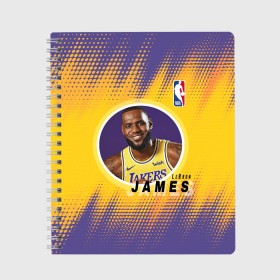 Тетрадь с принтом LeBron James в Курске, 100% бумага | 48 листов, плотность листов — 60 г/м2, плотность картонной обложки — 250 г/м2. Листы скреплены сбоку удобной пружинной спиралью. Уголки страниц и обложки скругленные. Цвет линий — светло-серый
 | basketball | game | james | lakers | lebron | lebron james | los angeles | los angeles lakers | nba | player | sport | баскетбол | баскетболист | джеймс | игра | игрок | леброн | леброн джеймс | лейкерс | лос анджелес | лос анджелес лейке