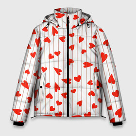 Мужская зимняя куртка 3D с принтом Просто сердечки в Курске, верх — 100% полиэстер; подкладка — 100% полиэстер; утеплитель — 100% полиэстер | длина ниже бедра, свободный силуэт Оверсайз. Есть воротник-стойка, отстегивающийся капюшон и ветрозащитная планка. 

Боковые карманы с листочкой на кнопках и внутренний карман на молнии. | heart | hearts | lines | red | в | забавные | красные | линии | любовь | полоску | полосы | прикольные | рисунки | сердечки | сердце