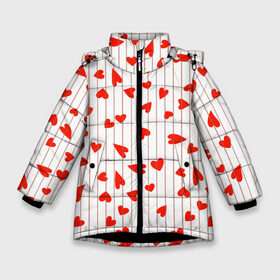 Зимняя куртка для девочек 3D с принтом Просто сердечки в Курске, ткань верха — 100% полиэстер; подклад — 100% полиэстер, утеплитель — 100% полиэстер. | длина ниже бедра, удлиненная спинка, воротник стойка и отстегивающийся капюшон. Есть боковые карманы с листочкой на кнопках, утяжки по низу изделия и внутренний карман на молнии. 

Предусмотрены светоотражающий принт на спинке, радужный светоотражающий элемент на пуллере молнии и на резинке для утяжки. | heart | hearts | lines | red | в | забавные | красные | линии | любовь | полоску | полосы | прикольные | рисунки | сердечки | сердце