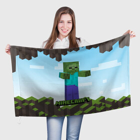 Флаг 3D с принтом Minecraft в Курске, 100% полиэстер | плотность ткани — 95 г/м2, размер — 67 х 109 см. Принт наносится с одной стороны | minecraft | копатель | кубики | майкрафт | майнкрафт | мморг | мультиплеер | пиксели | пиксельная игра | развивающая игра | рпг | строительство | стройка