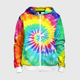 Детская толстовка 3D на молнии с принтом TIE-DYE СТЕНА в Курске, 100% полиэстер |  манжеты и пояс оформлены широкой мягкой резинкой, двухслойный капюшон со шнурком для регулировки, спереди карманы и застежка-молния
 | abstract | abstraction | color | geometry | paitnt | psy | абстракция | геометрия | краски | неоновые | психоделика