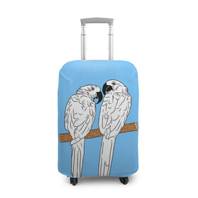 Чехол для чемодана 3D с принтом Белые попугаи в Курске, 86% полиэфир, 14% спандекс | двустороннее нанесение принта, прорези для ручек и колес | bird | parrot | tropical | wings | азия | ара | джунгли | дикие | животные | клюв | крылья | латинская | летние | лето | небесный | острова | отдых | пальмы | перья | попугаи | попугай | птица | птичка | райские | тропики