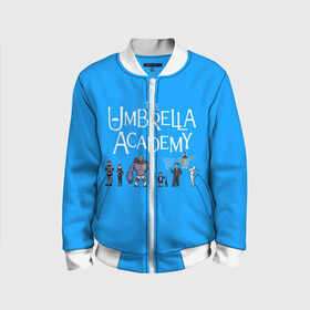 Детский бомбер 3D с принтом The umbrella academy в Курске, 100% полиэстер | застегивается на молнию, по бокам два кармана без застежек, мягкие манжеты, по низу бомбера и на воротнике — эластичная резинка | dark horse comics | netflix | the umbrella academy | umbrella | академия амбрелла | белая скрипка | бен харгривз | комикс | комильфо | космобой | кракен | реджинальд харгривз | сеанс | слух