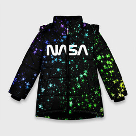 Зимняя куртка для девочек 3D с принтом NASA l НАСА(S) в Курске, ткань верха — 100% полиэстер; подклад — 100% полиэстер, утеплитель — 100% полиэстер. | длина ниже бедра, удлиненная спинка, воротник стойка и отстегивающийся капюшон. Есть боковые карманы с листочкой на кнопках, утяжки по низу изделия и внутренний карман на молнии. 

Предусмотрены светоотражающий принт на спинке, радужный светоотражающий элемент на пуллере молнии и на резинке для утяжки. | cosmonavt | galaxy | nasa | nebula | space | star | абстракция | астронавт | вселенная | галактика | звезда | звезды | космический | космонавт | наса | планеты | скафандр