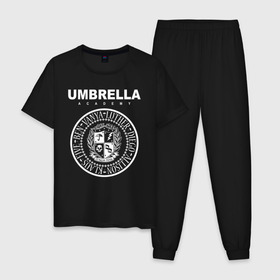 Мужская пижама хлопок с принтом Академия Амбрелла в Курске, 100% хлопок | брюки и футболка прямого кроя, без карманов, на брюках мягкая резинка на поясе и по низу штанин
 | umbrella | umbrella academy | академия амбрелла | амбрелла | герб