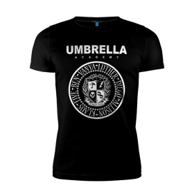Мужская футболка премиум с принтом Академия Амбрелла в Курске, 92% хлопок, 8% лайкра | приталенный силуэт, круглый вырез ворота, длина до линии бедра, короткий рукав | umbrella | umbrella academy | академия амбрелла | амбрелла | герб