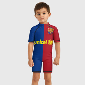 Детский купальный костюм 3D с принтом Форма Barcelona (Messi) в Курске, Полиэстер 85%, Спандекс 15% | застежка на молнии на спине | barcelona | messi | unicef | ла лига | легенда барселоны | легенда футбола | леонель месси | месси | номер 10 | ретро форма | старая форма | фк барселона | форма барселоны