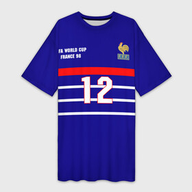 Платье-футболка 3D с принтом Форма франции (Henry) в Курске,  |  | fff | henry | арсенал | барселона | легенда франции | номер 12 | ретро форма | сборная франция | старая форма франции | тьерри анри | франция | чемпионат мира по футболу 1998